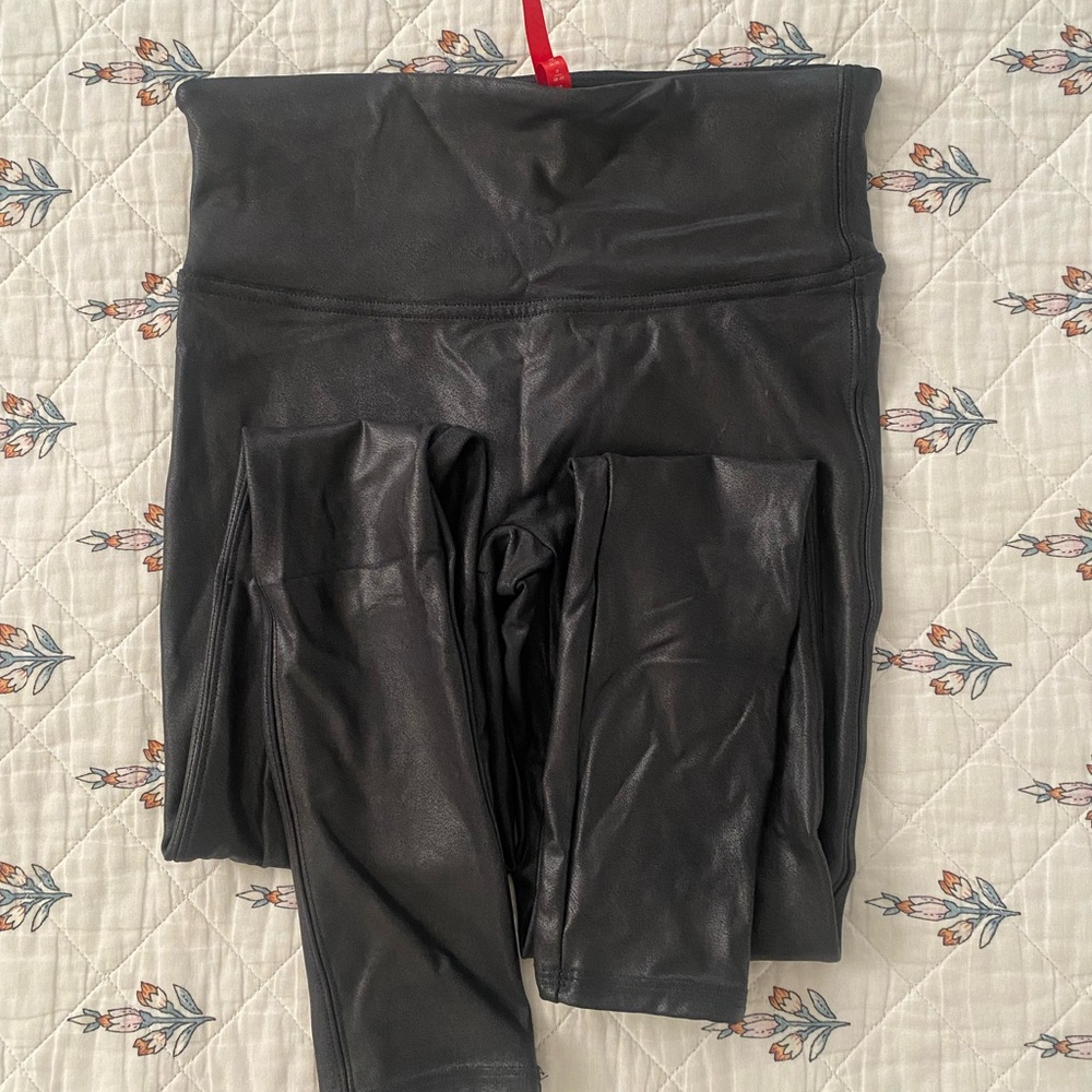 SPANX Black leather look Shaping Leggings S